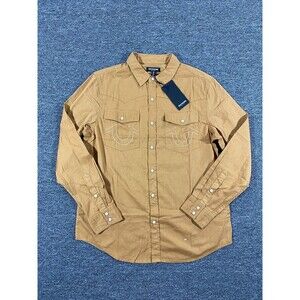 True Religion Shirt Mens Small Brown Western Snap Button Long Sleeve Distressed